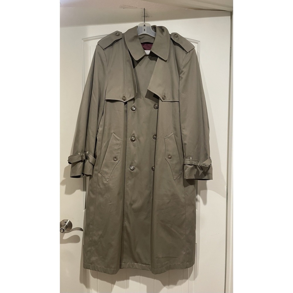 Towne London Fog Trench Coat Overcoat Size 40 Lined Double Breast Beige